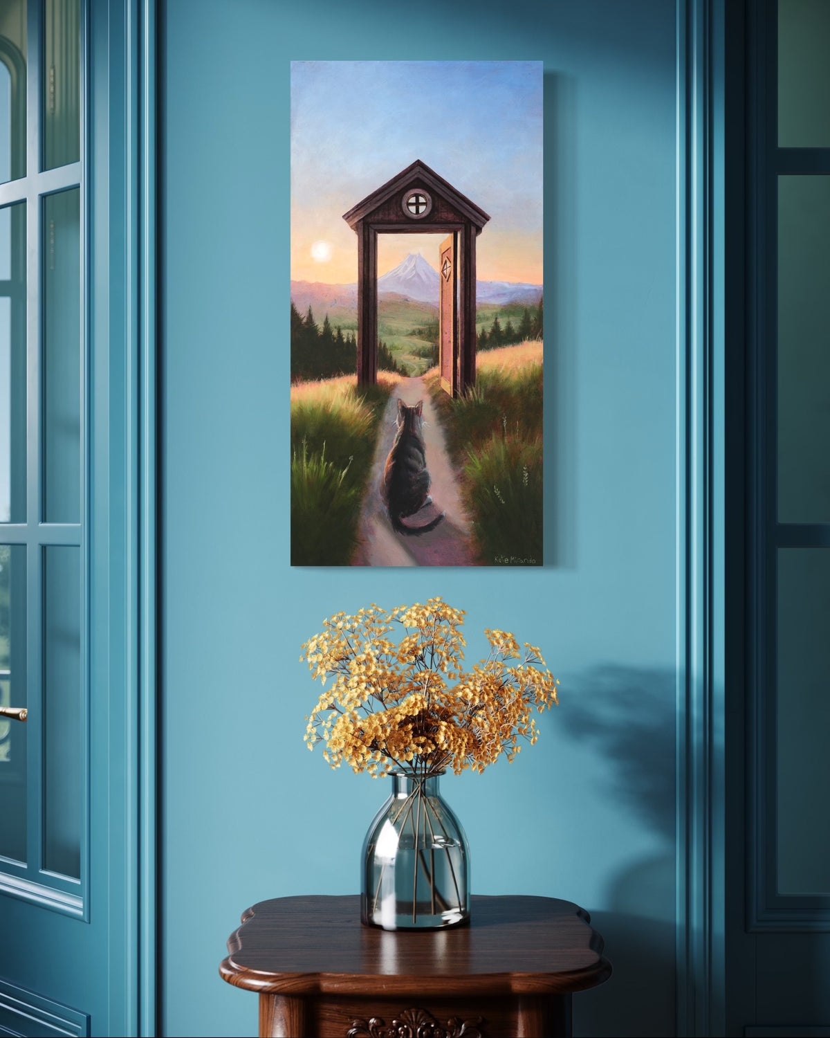 Oregon Portal with Cat Stretched Canvas Print