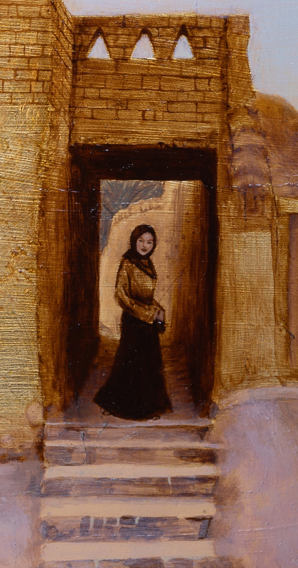 The Choice Between the Path of Truth and the Path of Falsehood oil painting on gold leaf
