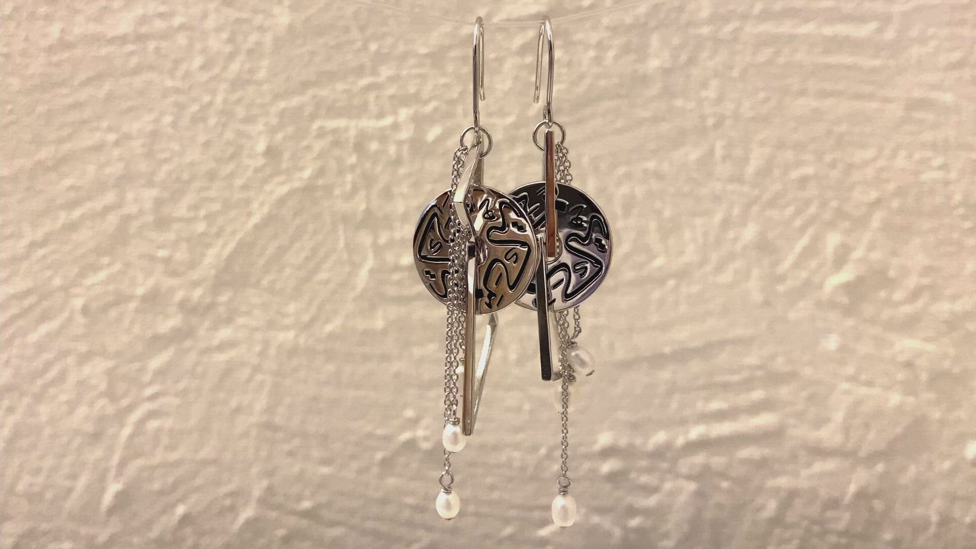 Baraka Arabic Calligraphy Silver Coin and Pearl Kinetic Earrings video
