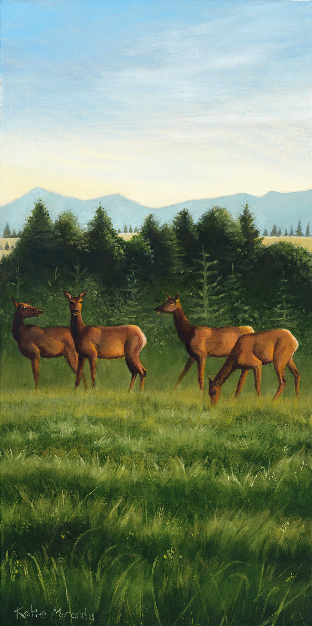 Elk Passing Through 12" x 24" painting