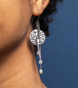 Baraka Arabic Calligraphy Silver Coin and Pearl Kinetic Earrings worn