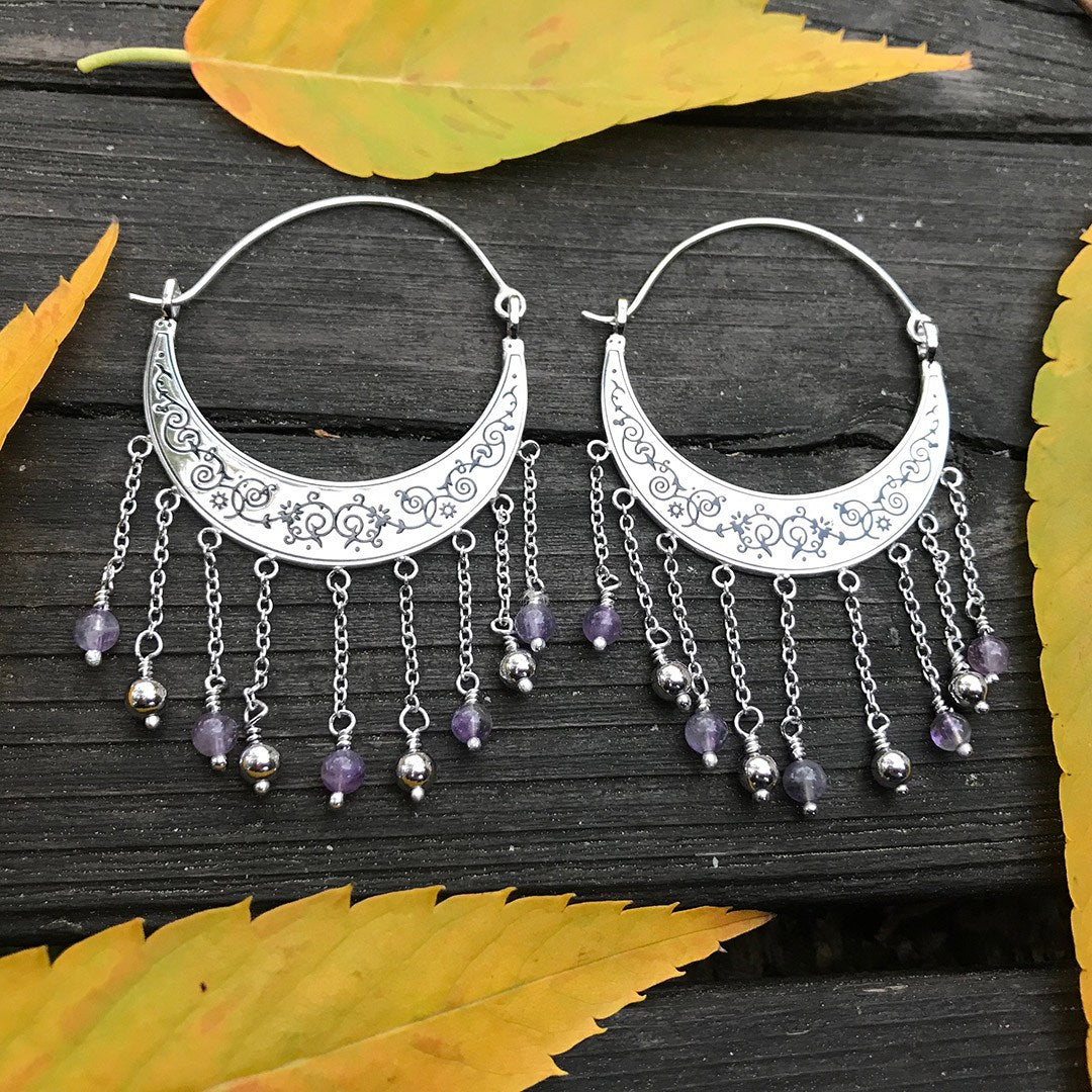 Amethyst Crescent Dangle Earrings