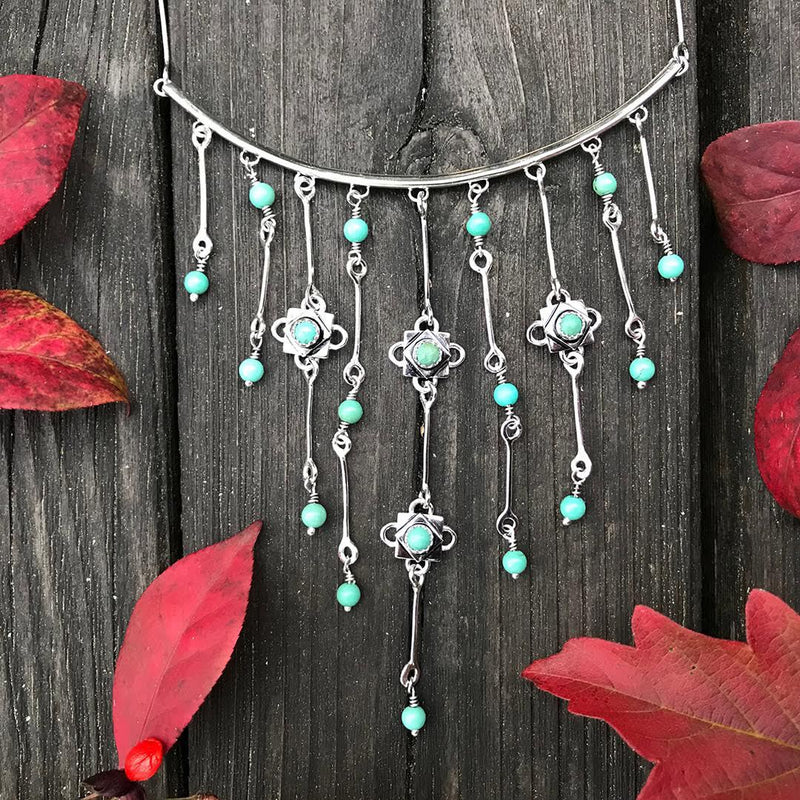 Silver Turquoise Waterfall Necklace