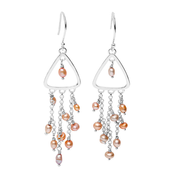 Pearl Waterfall Triangle Earrings: Autumn Tones