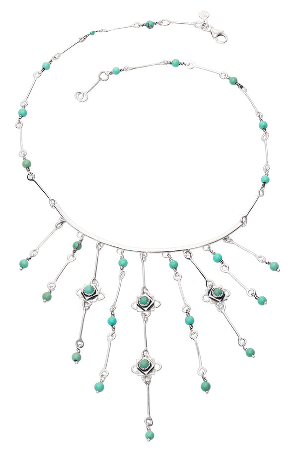 Silver Turquoise Waterfall Necklace